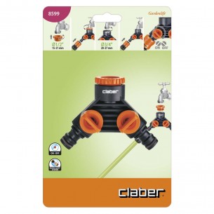 CLABER 8613 CONGIUNZIONE A DUE VIE PER TUBI IRRIGAZIONE ATTACCO RAPIDO  QUICK-CLICK